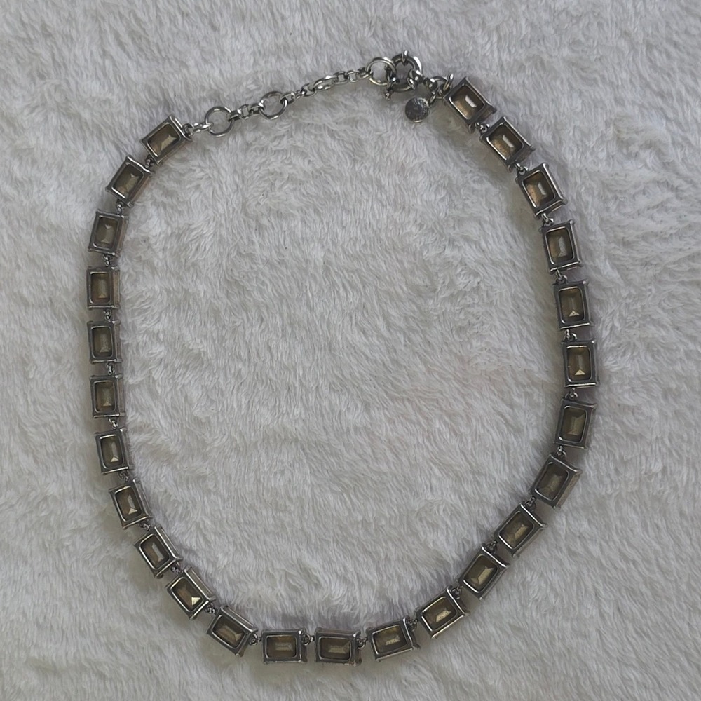 J.Crew Aurora Borealis Iridescent Rhinestone Collet Statement Necklace Silver - Picture 3 of 4